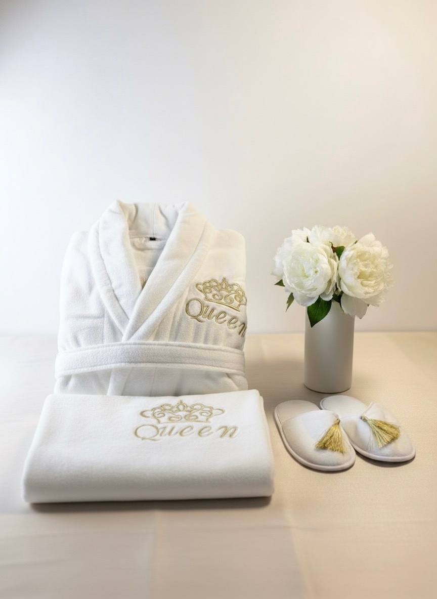 Penoir Set 3 pieces : peignoir + serviette + chaussons – Image 5